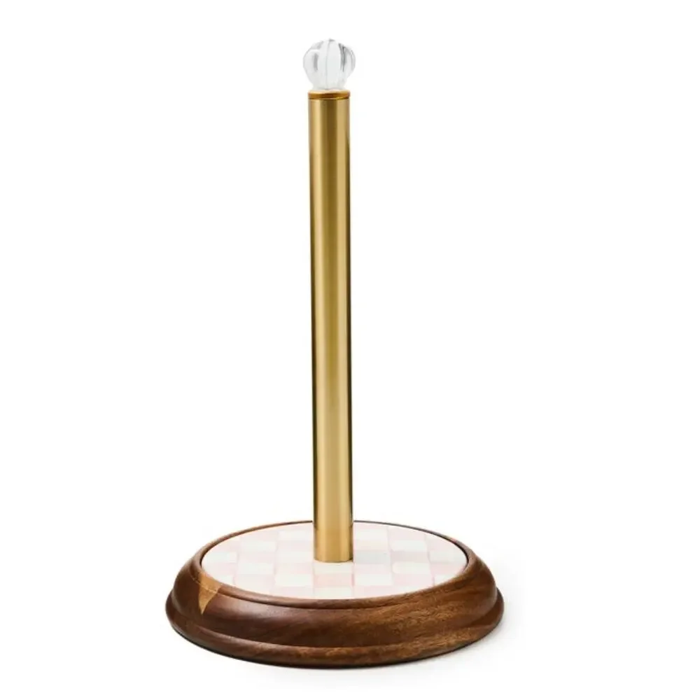 MacKenzie-Childs Rosy Check Wood Paper Towel Holder Farmhouse Kitchen New